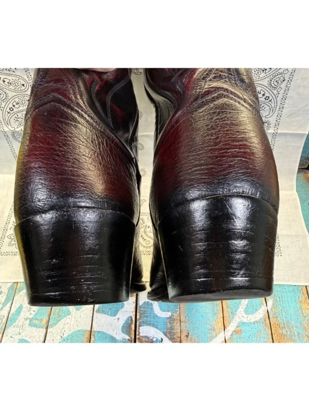 VTG Lucchese Classics Ostrich Cowboy Boots Men 12D Black Cherry Embossed Stitch